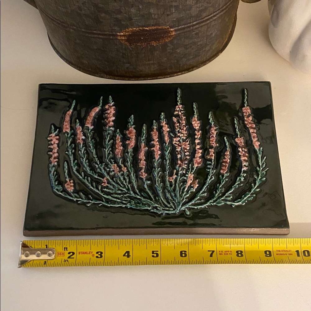 Vtg Jie Gantofta Sweden Decorative Hanging Wall Tile HEATHER 913 Botanical